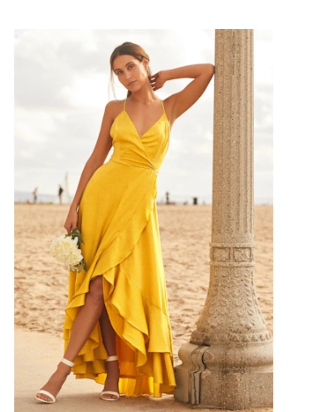 Lulu's Canary Yellow Wrap High-Low Maxi Dress